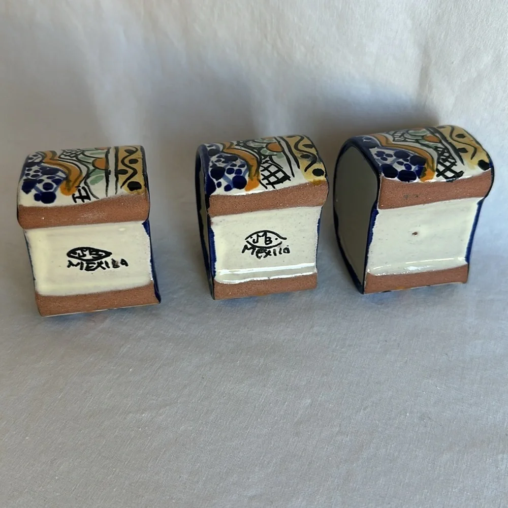 Set of three Mexico Talavera floral napkins holders
